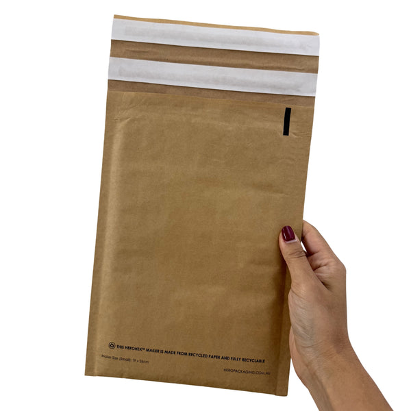 HEROHEX Paper Padded Mailers - 100% Recycled - Custom or Plain - from packs of 25