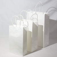 Custom or Plain Paper Shopping Bags - Kraft White