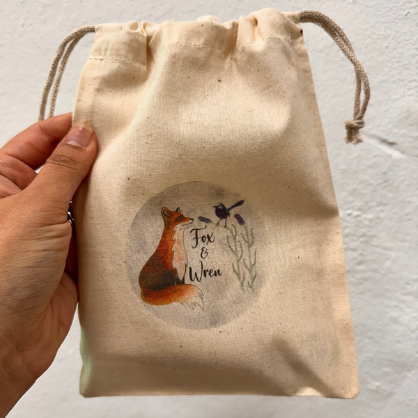HERO Calico Drawstring Dust Bags - Custom or Plain - made with Recycled Cotton