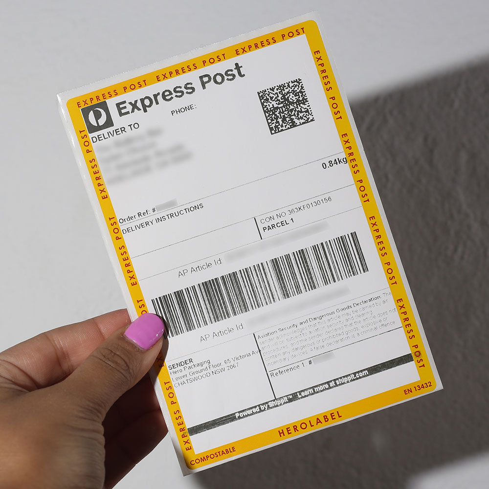 Express Paper Label Compostable Shipping Labels on Rolls | Hero Packaging