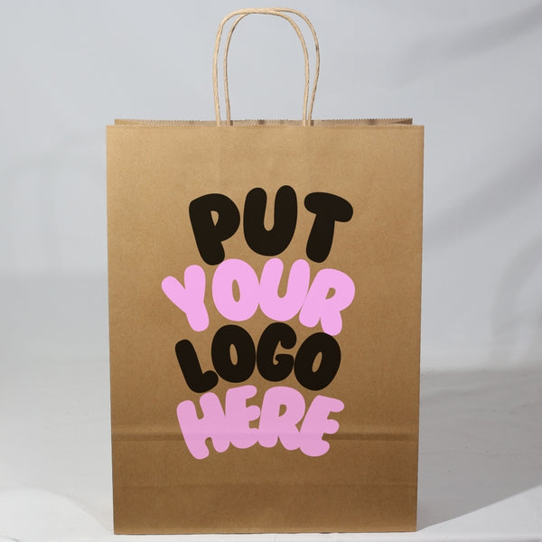 Custom or Plain Paper Shopping Bags - Kraft Brown