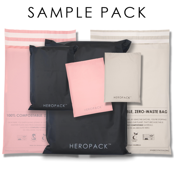 HEROPACK Sample Pack of different sizes in black, pink and white/grey colour